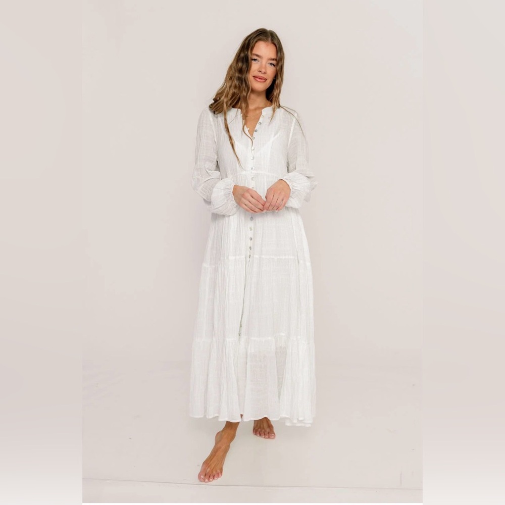 Solaì Cotton-Blend Button Down Maxi Dress in Ivory - Bump Friendly size S
